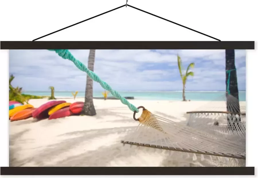 TextilePosters Posterhanger incl. Poster 60x30 cm Schoolplaat Strand Boot Hangmat Textielposter Zwarte latten