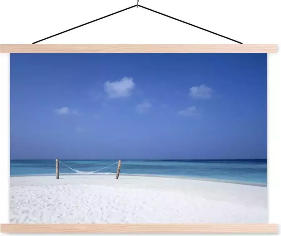 TextilePosters Posterhanger incl. Poster Schoolplaat Strand Hangmat Lucht 90x60 cm Blanke latten