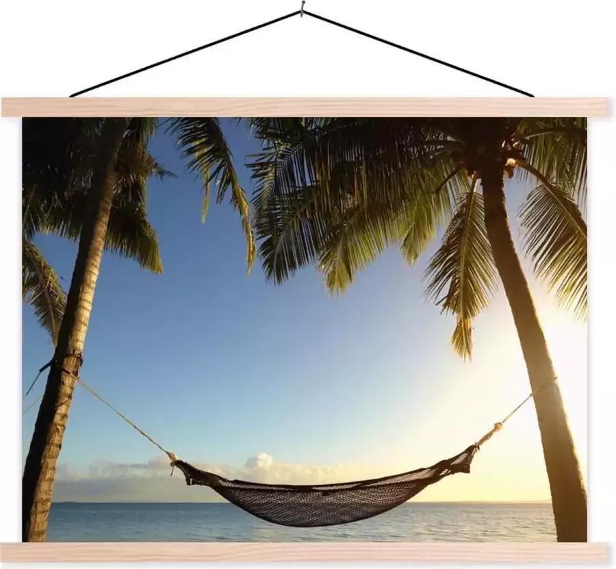 TextilePosters Posterhanger incl. Poster 120x90 cm Schoolplaat Strand Hangmat Palmbomen Textielposter Blanke latten