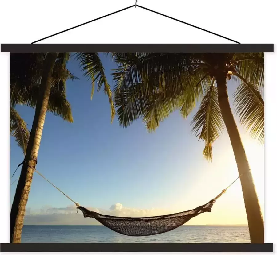 TextilePosters Posterhanger incl. Poster 120x90 cm Schoolplaat Strand Hangmat Palmbomen Textielposter Zwarte latten
