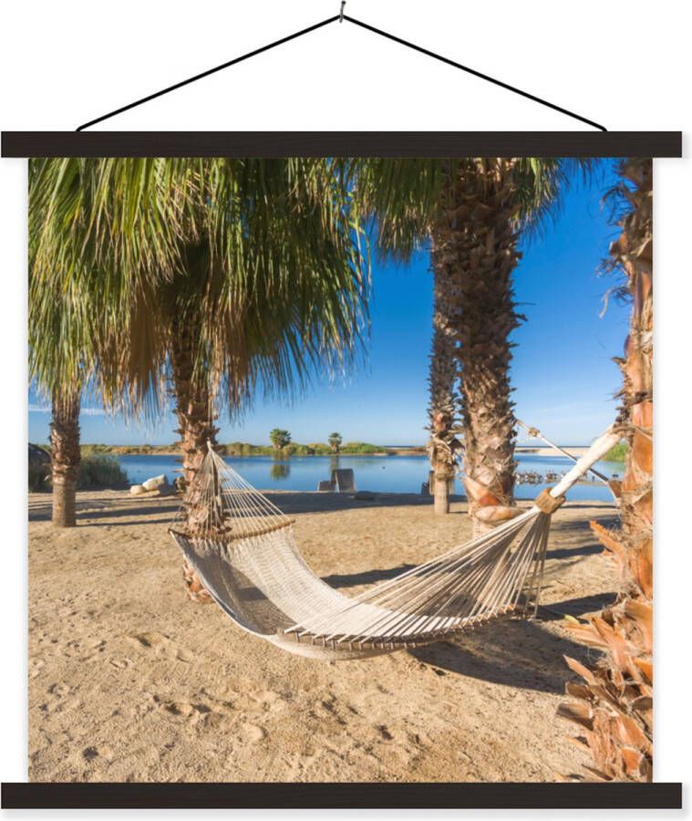 TextilePosters Posterhanger incl. Poster Schoolplaat Strand Hangmat Relax 120x120 cm Zwarte latten - Foto 1