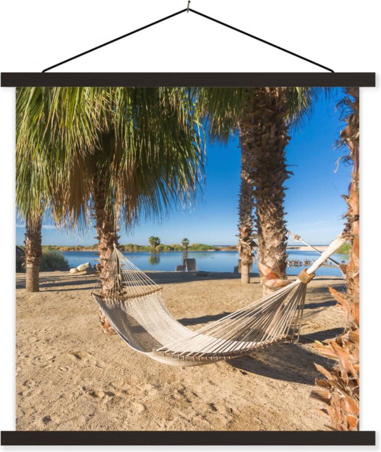 TextilePosters Posterhanger incl. Poster Schoolplaat Strand Hangmat Relax 120x120 cm Zwarte latten