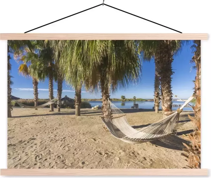 TextilePosters Posterhanger incl. Poster Schoolplaat Strand Hangmat Relax 150x100 cm Blanke latten
