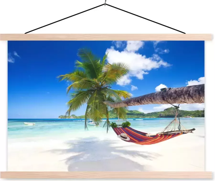 TextilePosters Posterhanger incl. Poster 120x80 cm Schoolplaat Strand Hangmat Zee Palmboom Textielposter Blanke latten