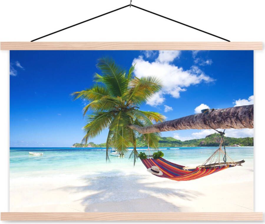 TextilePosters Posterhanger incl. Poster Schoolplaat Strand Hangmat Zee Palmboom 150x100 cm Blanke latten