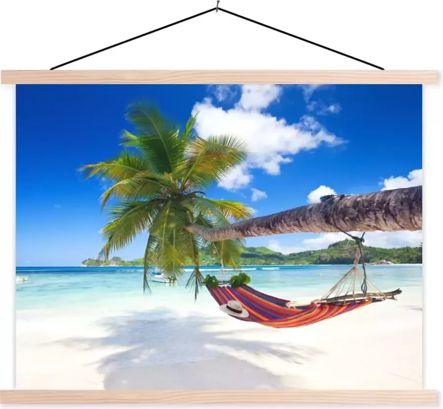 TextilePosters Posterhanger incl. Poster Schoolplaat Strand Hangmat Zee Palmboom 40x30 cm Blanke latten