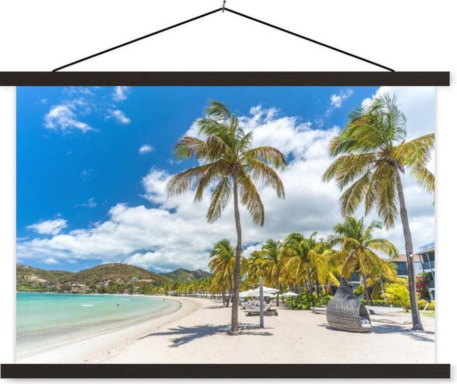 TextilePosters Posterhanger incl. Poster Schoolplaat Strand Ligbed Palmbomen 150x100 cm Zwarte latten - Foto 1