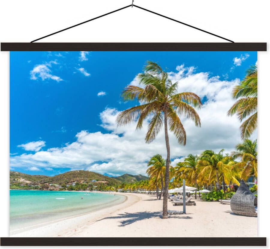 TextilePosters Posterhanger incl. Poster Schoolplaat Strand Ligbed Palmbomen 40x30 cm Zwarte latten