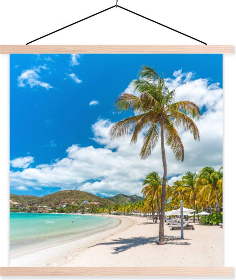 TextilePosters Posterhanger incl. Poster Schoolplaat Strand Ligbed Palmbomen 40x40 cm Blanke latten
