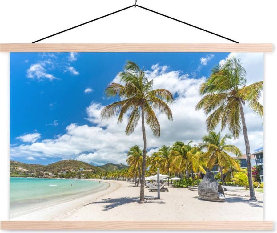 TextilePosters Posterhanger incl. Poster Schoolplaat Strand Ligbed Palmbomen 60x40 cm Blanke latten - Foto 1