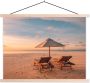 TextilePosters Posterhanger incl. Poster Schoolplaat Strand Ligbed Parasol 120x90 cm Blanke latten - Thumbnail 1