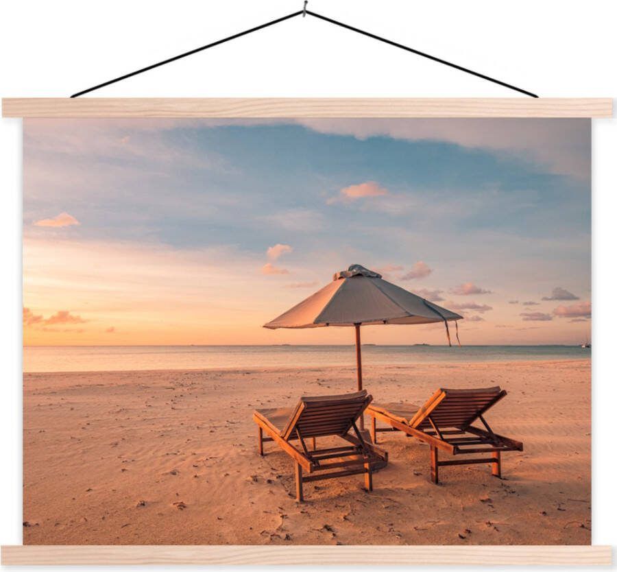 TextilePosters Posterhanger incl. Poster 40x30 cm Schoolplaat Strand Ligbed Parasol Textielposter Blanke latten