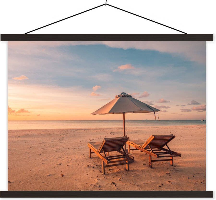 TextilePosters Posterhanger incl. Poster 40x30 cm Schoolplaat Strand Ligbed Parasol Textielposter Zwarte latten