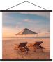 TextilePosters Posterhanger incl. Poster Schoolplaat Strand Ligbed Parasol 60x60 cm Zwarte latten - Thumbnail 2