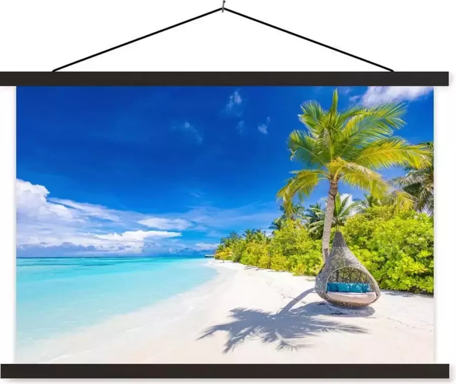 TextilePosters Posterhanger incl. Poster 120x80 cm Schoolplaat Strand Palm Hangstoel Textielposter Zwarte latten