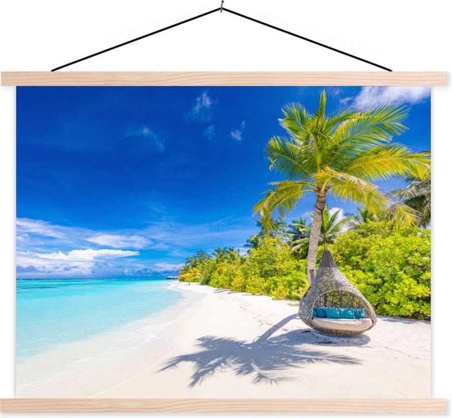 TextilePosters Posterhanger incl. Poster Schoolplaat Strand Palm Hangstoel 120x90 cm Blanke latten