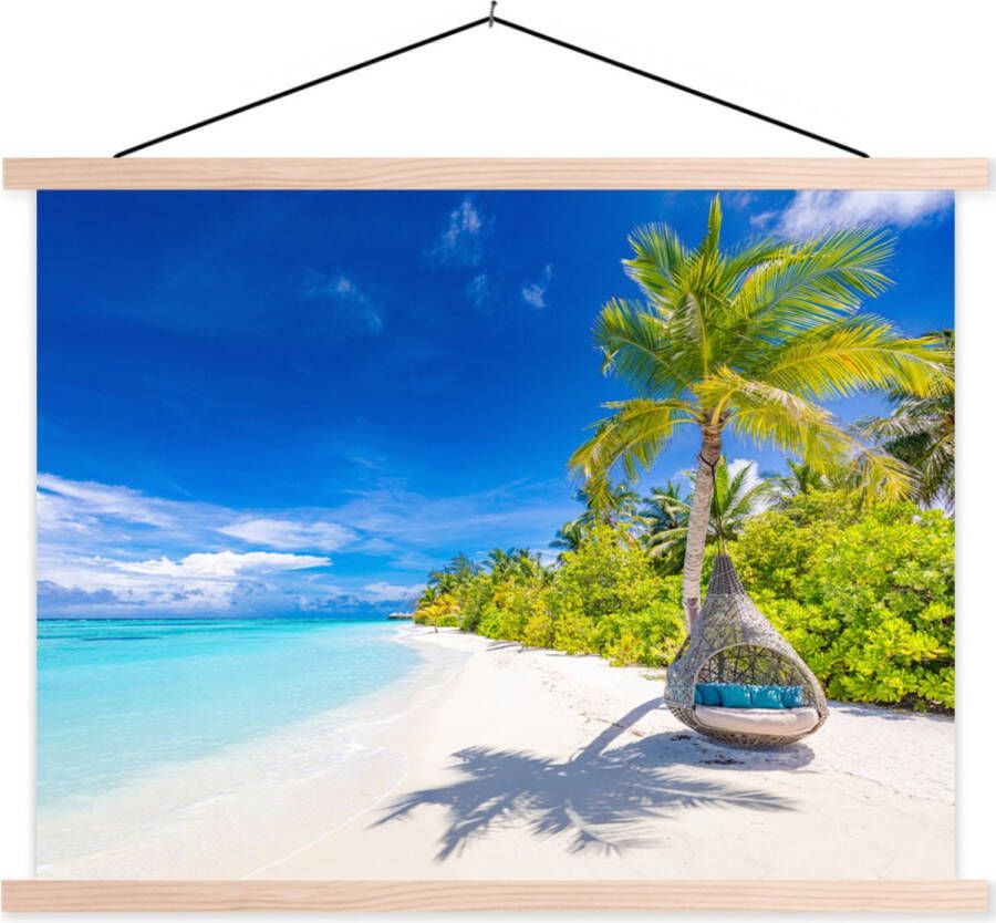 TextilePosters Posterhanger incl. Poster Schoolplaat Strand Palm Hangstoel 120x90 cm Blanke latten