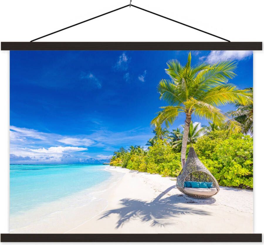 TextilePosters Posterhanger incl. Poster Schoolplaat Strand Palm Hangstoel 120x90 cm Zwarte latten