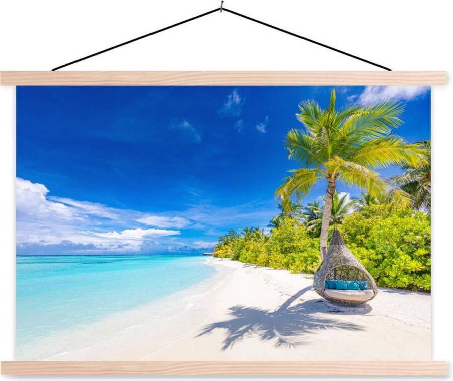 TextilePosters Posterhanger incl. Poster Schoolplaat Strand Palm Hangstoel 150x100 cm Blanke latten