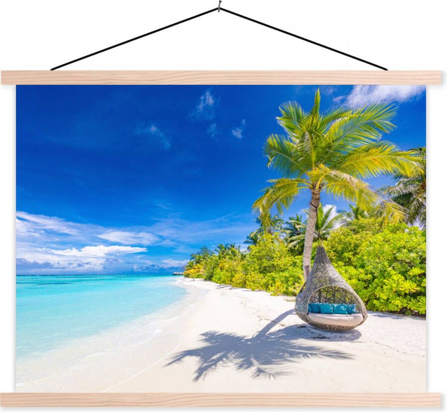 TextilePosters Posterhanger incl. Poster Schoolplaat Strand Palm Hangstoel 150x113 cm Blanke latten