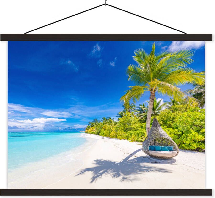 TextilePosters Posterhanger incl. Poster Schoolplaat Strand Palm Hangstoel 40x30 cm Zwarte latten