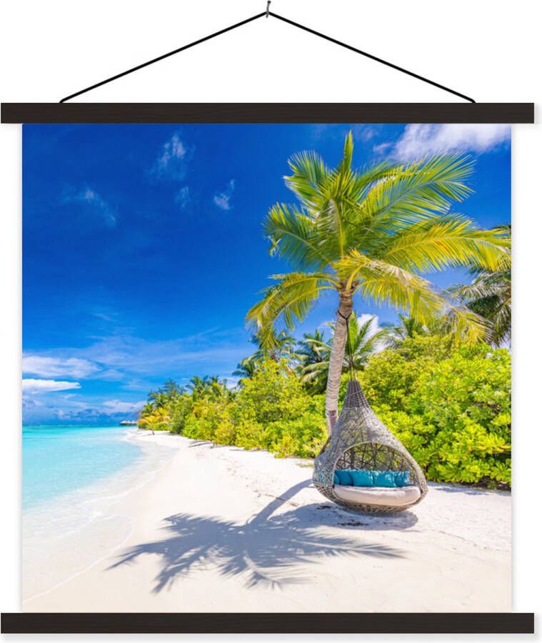 TextilePosters Posterhanger incl. Poster Schoolplaat Strand Palm Hangstoel 40x40 cm Zwarte latten