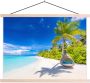 TextilePosters Posterhanger incl. Poster Schoolplaat Strand Palm Hangstoel 60x45 cm Blanke latten - Thumbnail 2