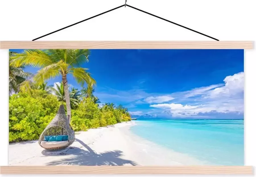 TextilePosters Posterhanger incl. Poster 120x60 cm Schoolplaat Strand Palmboom Hangstoel Textielposter Blanke latten