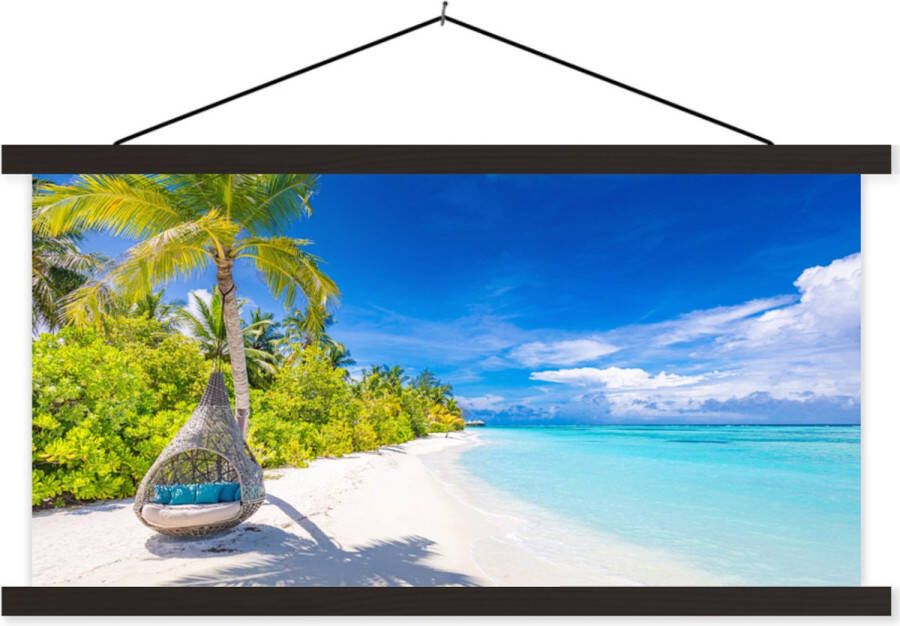 TextilePosters Posterhanger incl. Poster Schoolplaat Strand Palmboom Hangstoel 150x75 cm Zwarte latten