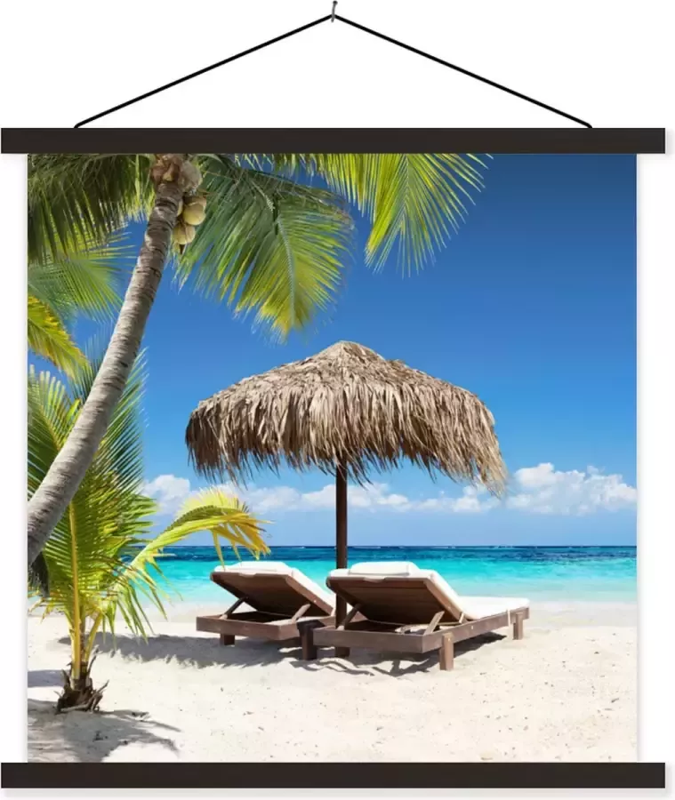 TextilePosters Posterhanger incl. Poster Schoolplaat Strand Parasol Zee 120x120 cm Zwarte latten