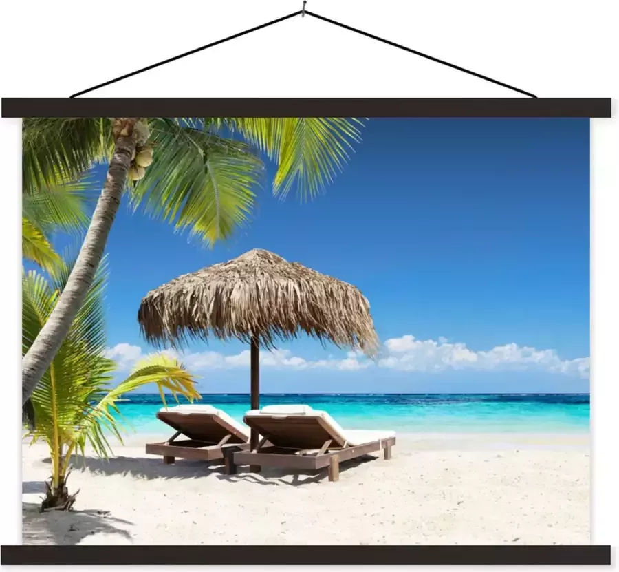 TextilePosters Posterhanger incl. Poster 120x90 cm Schoolplaat Strand Parasol Zee Textielposter Zwarte latten