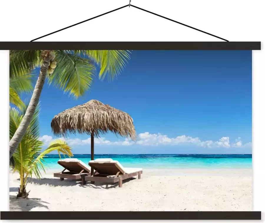 TextilePosters Posterhanger incl. Poster Schoolplaat Strand Parasol Zee 150x100 cm Zwarte latten