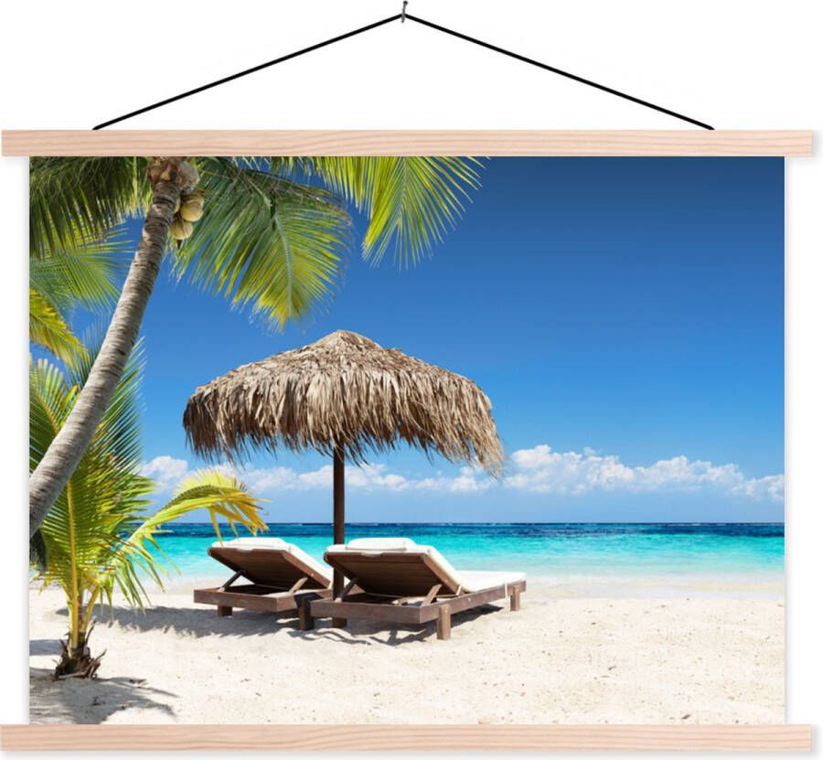TextilePosters Posterhanger incl. Poster Schoolplaat Strand Parasol Zee 150x113 cm Blanke latten