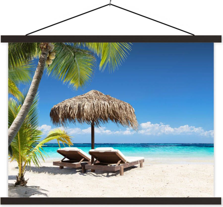 TextilePosters Posterhanger incl. Poster Schoolplaat Strand Parasol Zee 150x113 cm Zwarte latten