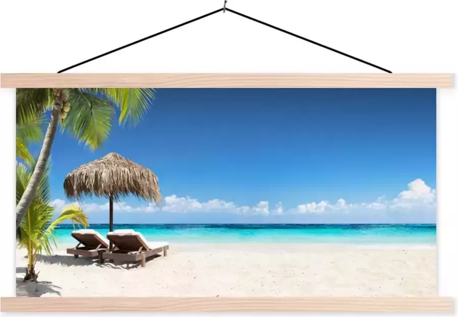 TextilePosters Posterhanger incl. Poster 150x75 cm Schoolplaat Strand Parasol Zee Textielposter Blanke latten