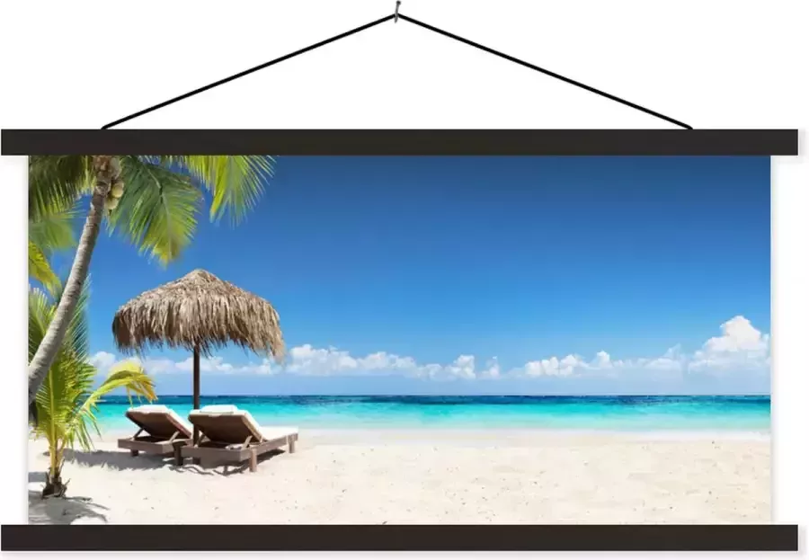 TextilePosters Posterhanger incl. Poster 150x75 cm Schoolplaat Strand Parasol Zee Textielposter Zwarte latten