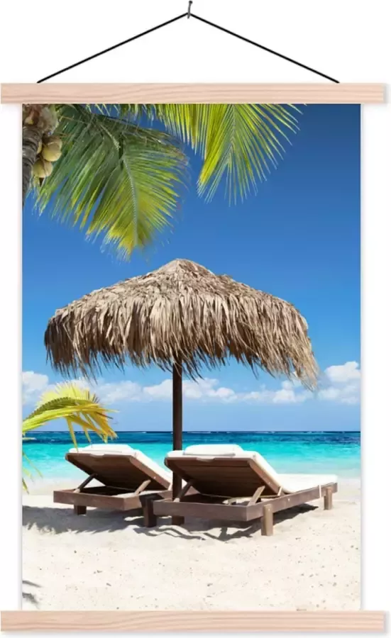 TextilePosters Posterhanger incl. Poster Schoolplaat Strand Parasol Zee 40x60 cm Blanke latten
