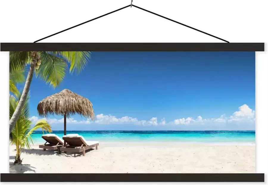 TextilePosters Posterhanger incl. Poster 60x30 cm Schoolplaat Strand Parasol Zee Textielposter Zwarte latten