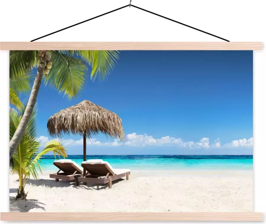 TextilePosters Posterhanger incl. Poster Schoolplaat Strand Parasol Zee 60x40 cm Blanke latten