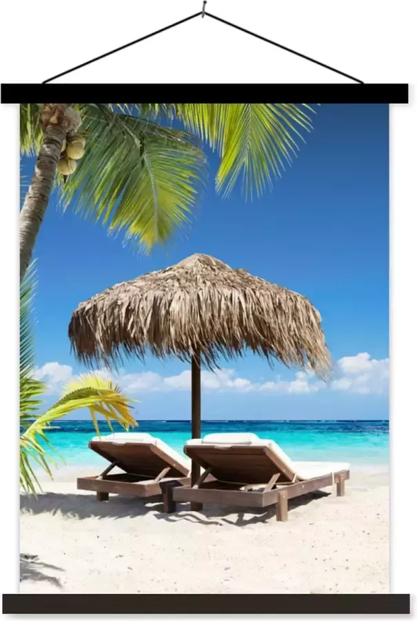 TextilePosters Posterhanger incl. Poster Schoolplaat Strand Parasol Zee 60x80 cm Zwarte latten
