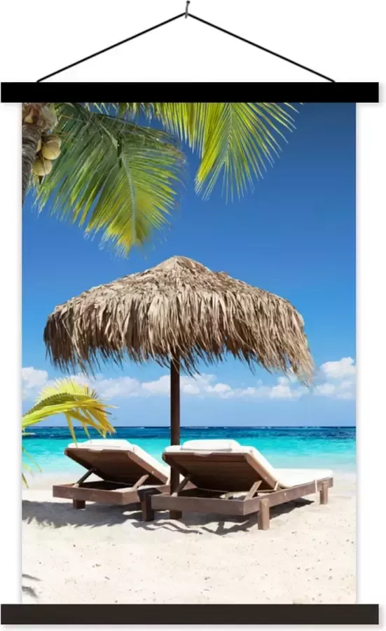 TextilePosters Posterhanger incl. Poster Schoolplaat Strand Parasol Zee 60x90 cm Zwarte latten
