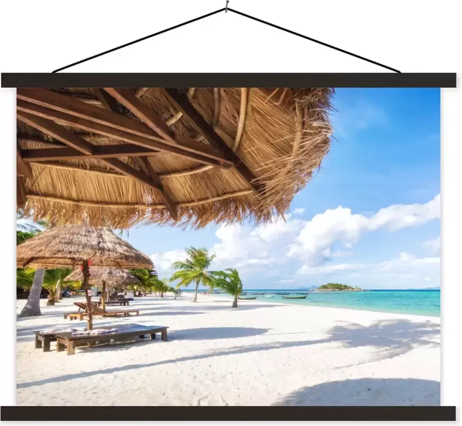 TextilePosters Posterhanger incl. Poster Schoolplaat Strand Parasol Zee Eiland 150x113 cm Zwarte latten