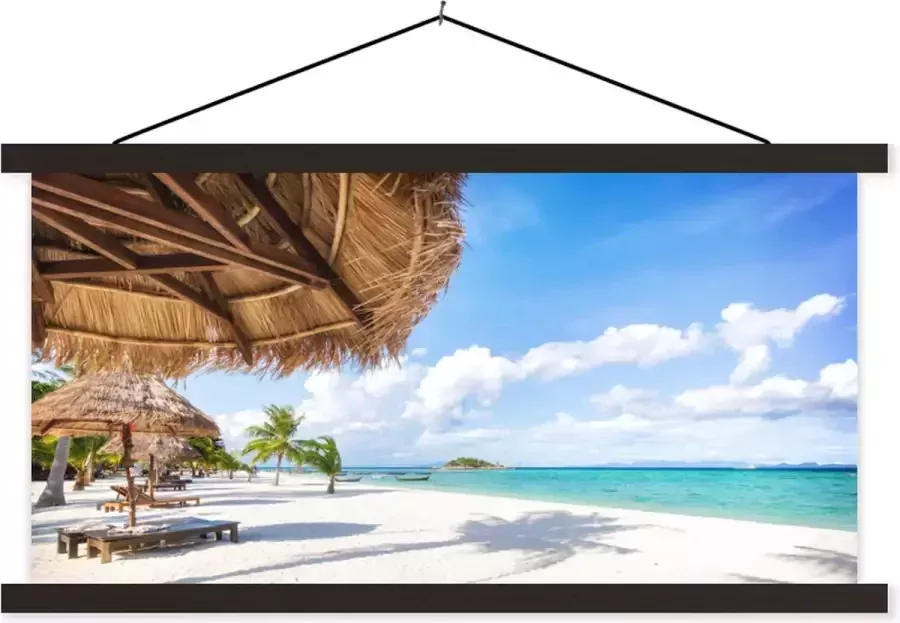 TextilePosters Posterhanger incl. Poster Schoolplaat Strand Parasol Zee Eiland 150x75 cm Zwarte latten