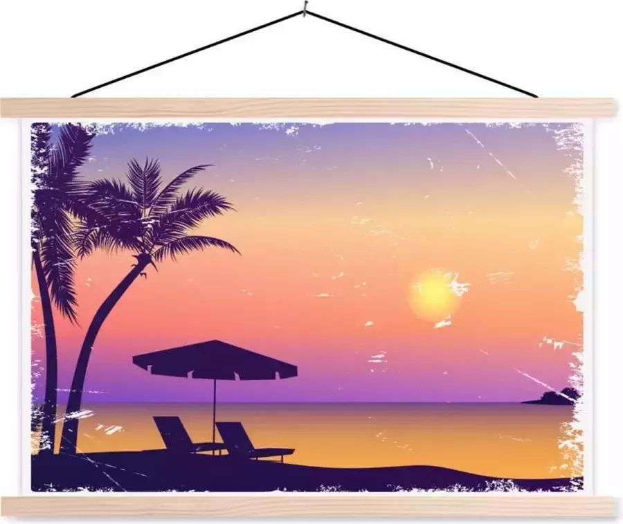 TextilePosters Posterhanger incl. Poster 120x80 cm Schoolplaat Strand Stoel Parasol Nacht Textielposter Blanke latten