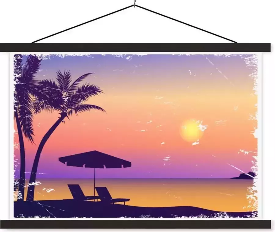 TextilePosters Posterhanger incl. Poster 90x60 cm Schoolplaat Strand Stoel Parasol Nacht Textielposter Zwarte latten