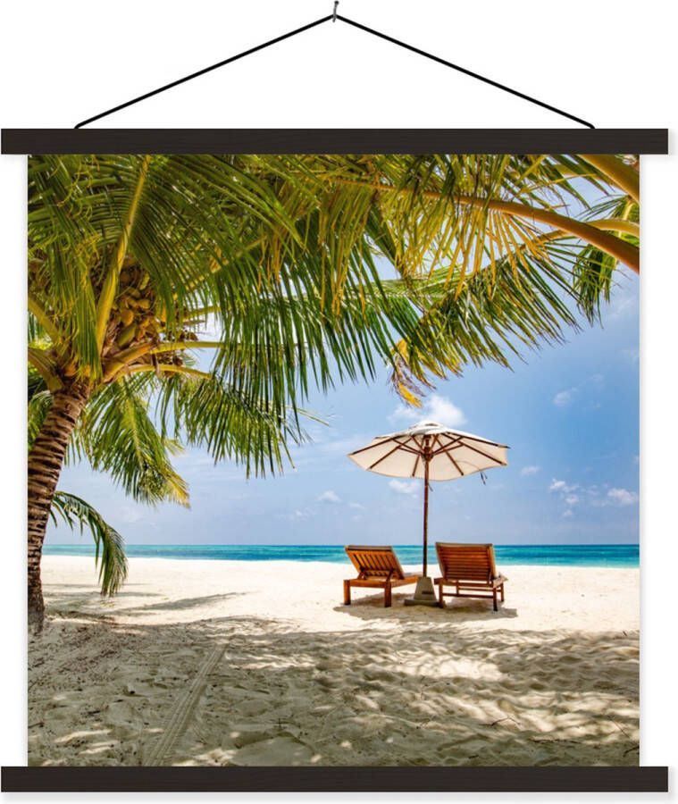 TextilePosters Posterhanger incl. Poster Schoolplaat Strand Strandstoel Parasol 120x120 cm Zwarte latten