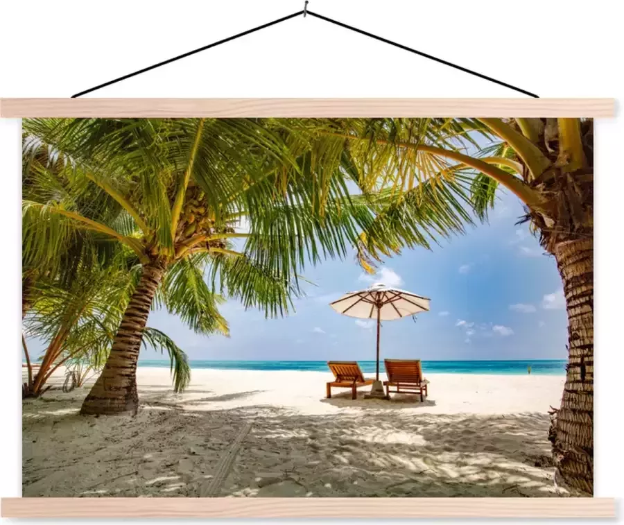 TextilePosters Posterhanger incl. Poster 120x80 cm Schoolplaat Strand Strandstoel Parasol Textielposter Blanke latten