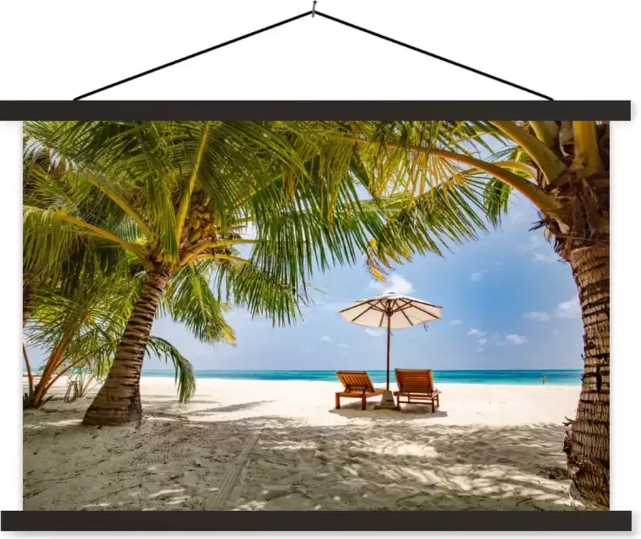 TextilePosters Posterhanger incl. Poster 150x100 cm Schoolplaat Strand Strandstoel Parasol Textielposter Zwarte latten