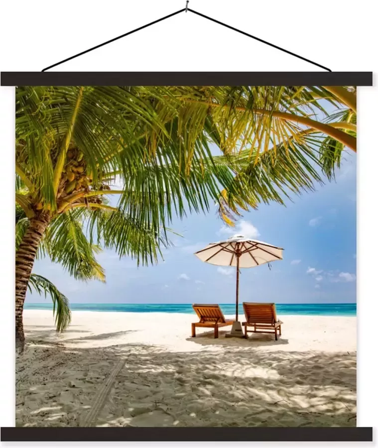 TextilePosters Posterhanger incl. Poster 40x40 cm Schoolplaat Strand Strandstoel Parasol Textielposter Zwarte latten