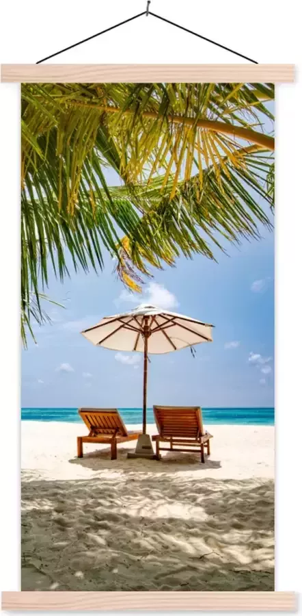 TextilePosters Posterhanger incl. Poster 40x80 cm Schoolplaat Strand Strandstoel Parasol Textielposter Blanke latten